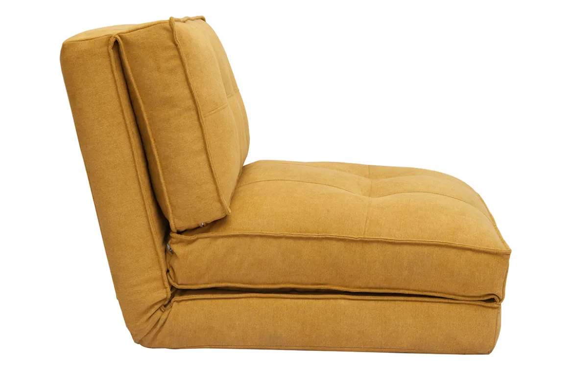 Chauffeuse 1 place convertible en tissu effet velours jaune moutarde SALLY