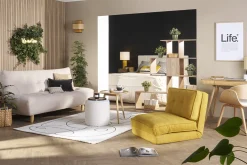 Chauffeuse 1 place convertible en tissu effet velours jaune moutarde SALLY