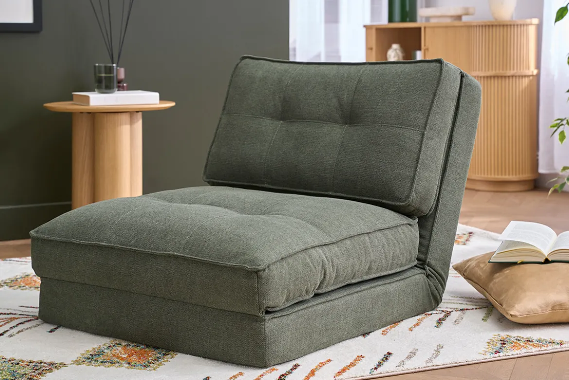 Chauffeuse 1 place convertible en tissu vert kaki SALLY