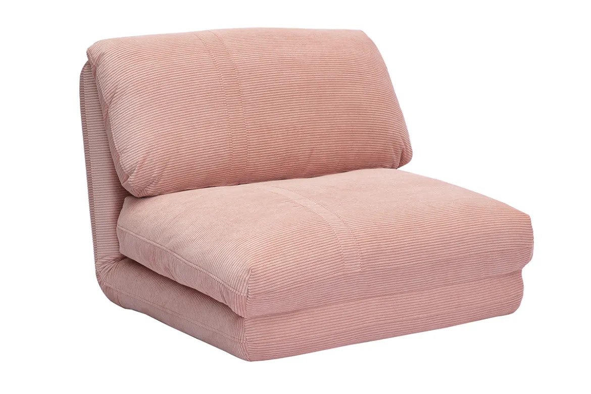 Chauffeuse 1 place convertible en tissu velours côtelé rose SPENCER
