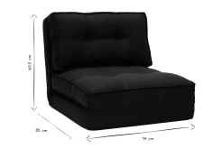 Chauffeuse 1 place convertible en tissu noir SALLY