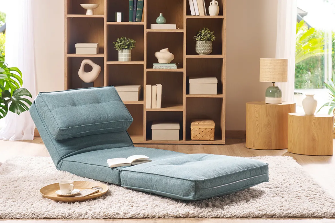 Chauffeuse 1 place convertible en tissu vert de gris SALLY