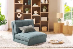 Chauffeuse 1 place convertible en tissu vert de gris SALLY