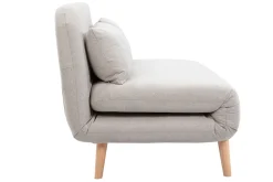 Chauffeuse 2 places convertible en tissu effet velours texturé beige et bois clair AMIKO