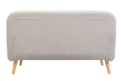 Chauffeuse 2 places convertible en tissu effet velours texturé beige et bois clair AMIKO