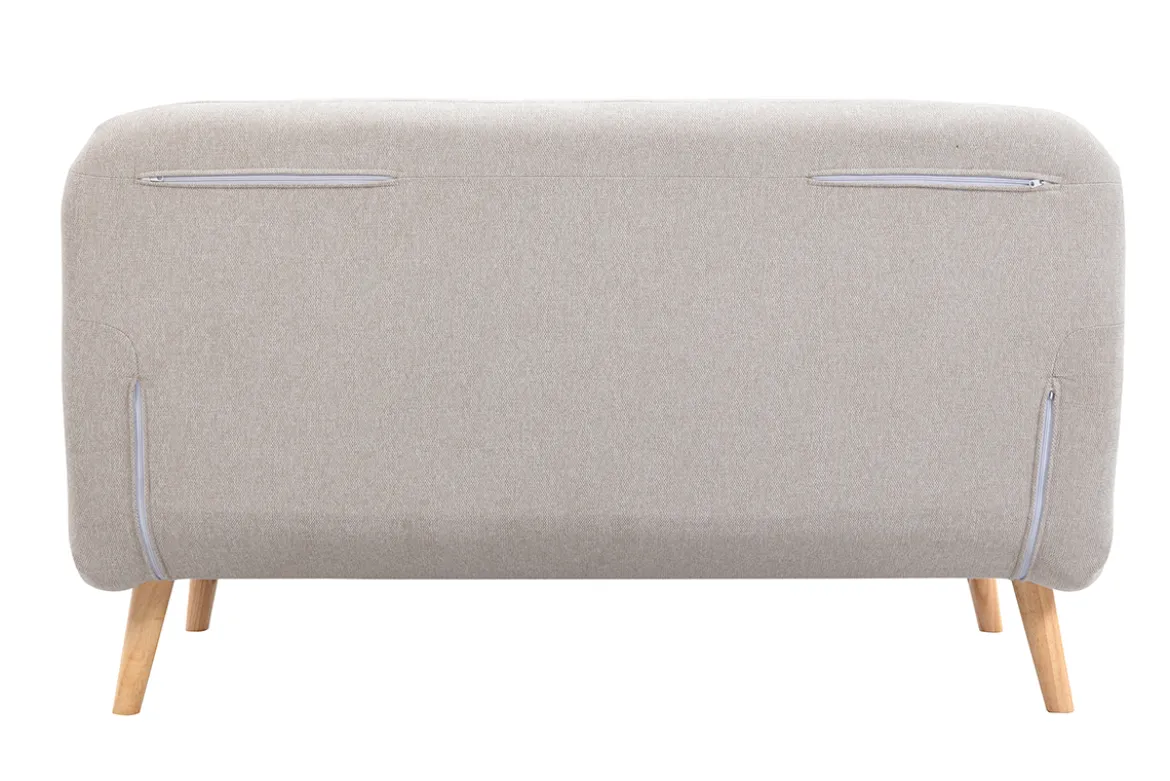 Chauffeuse 2 places convertible en tissu effet velours texturé beige et bois clair AMIKO