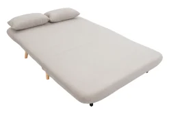 Chauffeuse 2 places convertible en tissu effet velours texturé beige et bois clair AMIKO