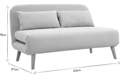 Chauffeuse 2 places convertible en tissu effet velours texturé beige et bois clair AMIKO