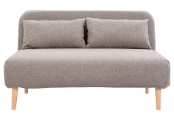 Chauffeuse 2 places convertible en tissu taupe et bois clair AMIKO