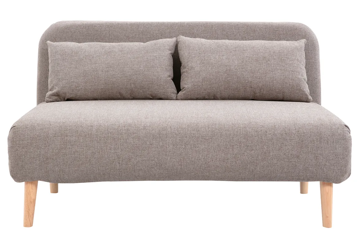 Chauffeuse 2 places convertible en tissu taupe et bois clair AMIKO