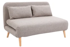 Chauffeuse 2 places convertible en tissu taupe et bois clair AMIKO