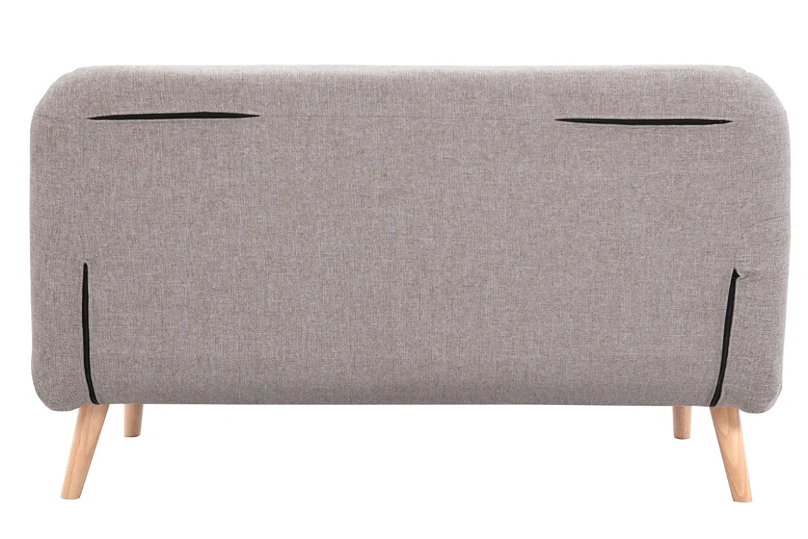Chauffeuse 2 places convertible en tissu taupe et bois clair AMIKO