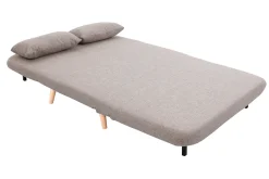 Chauffeuse 2 places convertible en tissu taupe et bois clair AMIKO