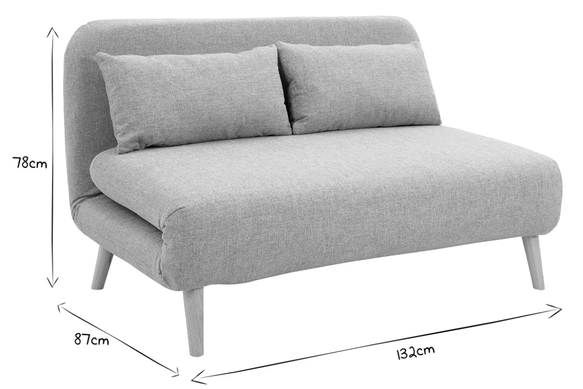 Chauffeuse 2 places convertible en tissu taupe et bois clair AMIKO