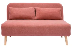 Chauffeuse 2 places convertible en tissu effet velours texturé terracotta et bois clair AMIKO