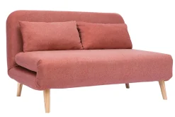 Chauffeuse 2 places convertible en tissu effet velours texturé terracotta et bois clair AMIKO