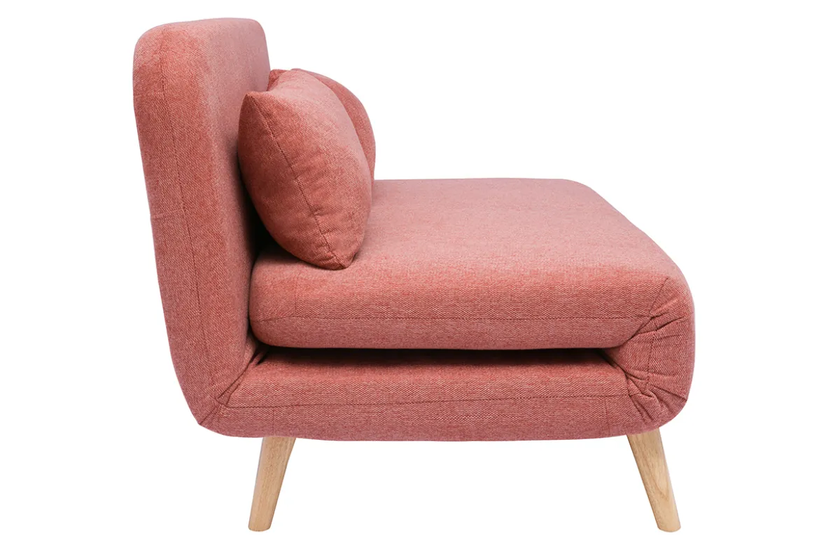 Chauffeuse 2 places convertible en tissu effet velours texturé terracotta et bois clair AMIKO