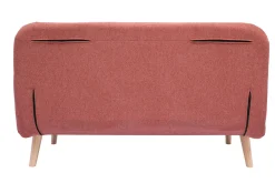 Chauffeuse 2 places convertible en tissu effet velours texturé terracotta et bois clair AMIKO