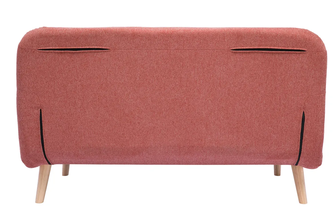 Chauffeuse 2 places convertible en tissu effet velours texturé terracotta et bois clair AMIKO