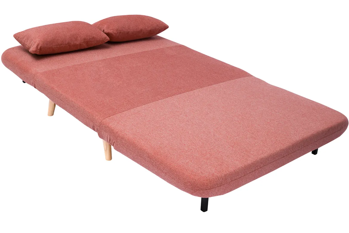 Chauffeuse 2 places convertible en tissu effet velours texturé terracotta et bois clair AMIKO