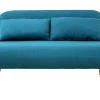 Chauffeuse 2 places convertible en tissu bleu canard et bois clair AMIKO