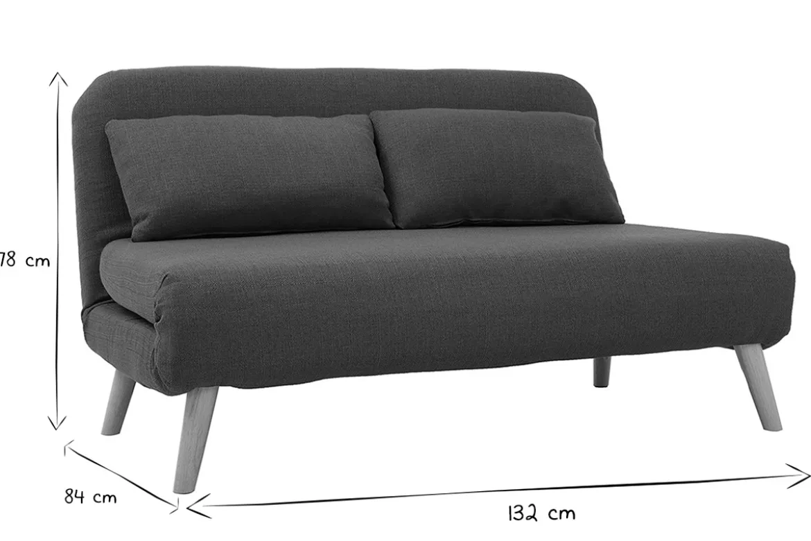 Chauffeuse 2 places convertible en tissu bleu canard et bois clair AMIKO