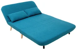 Chauffeuse 2 places convertible en tissu bleu canard et bois clair AMIKO