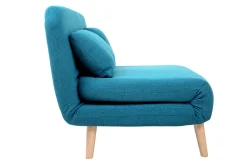 Chauffeuse 2 places convertible en tissu bleu canard et bois clair AMIKO