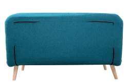 Chauffeuse 2 places convertible en tissu bleu canard et bois clair AMIKO