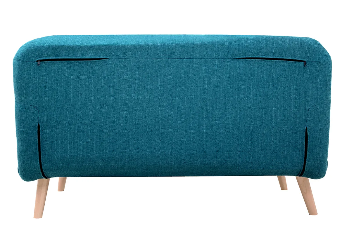 Chauffeuse 2 places convertible en tissu bleu canard et bois clair AMIKO