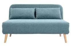 Chauffeuse 2 places convertible en tissu vert de gris et bois clair AMIKO