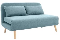 Chauffeuse 2 places convertible en tissu vert de gris et bois clair AMIKO