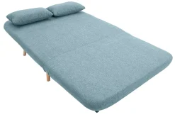 Chauffeuse 2 places convertible en tissu vert de gris et bois clair AMIKO