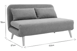 Chauffeuse 2 places convertible en tissu vert de gris et bois clair AMIKO