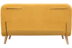 Chauffeuse 2 places convertible en tissu effet velours moutarde et bois clair AMIKO
