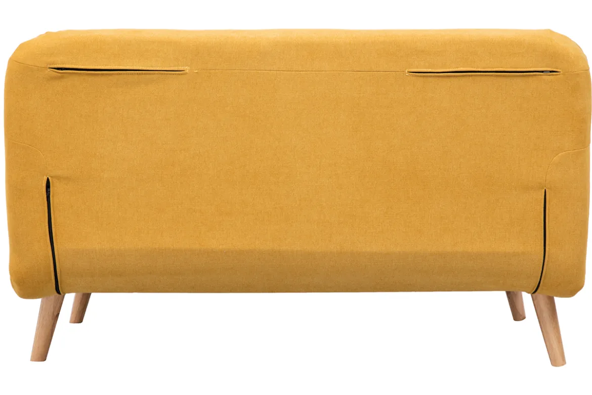 Chauffeuse 2 places convertible en tissu effet velours moutarde et bois clair AMIKO