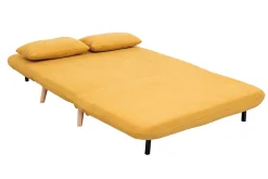 Chauffeuse 2 places convertible en tissu effet velours moutarde et bois clair AMIKO
