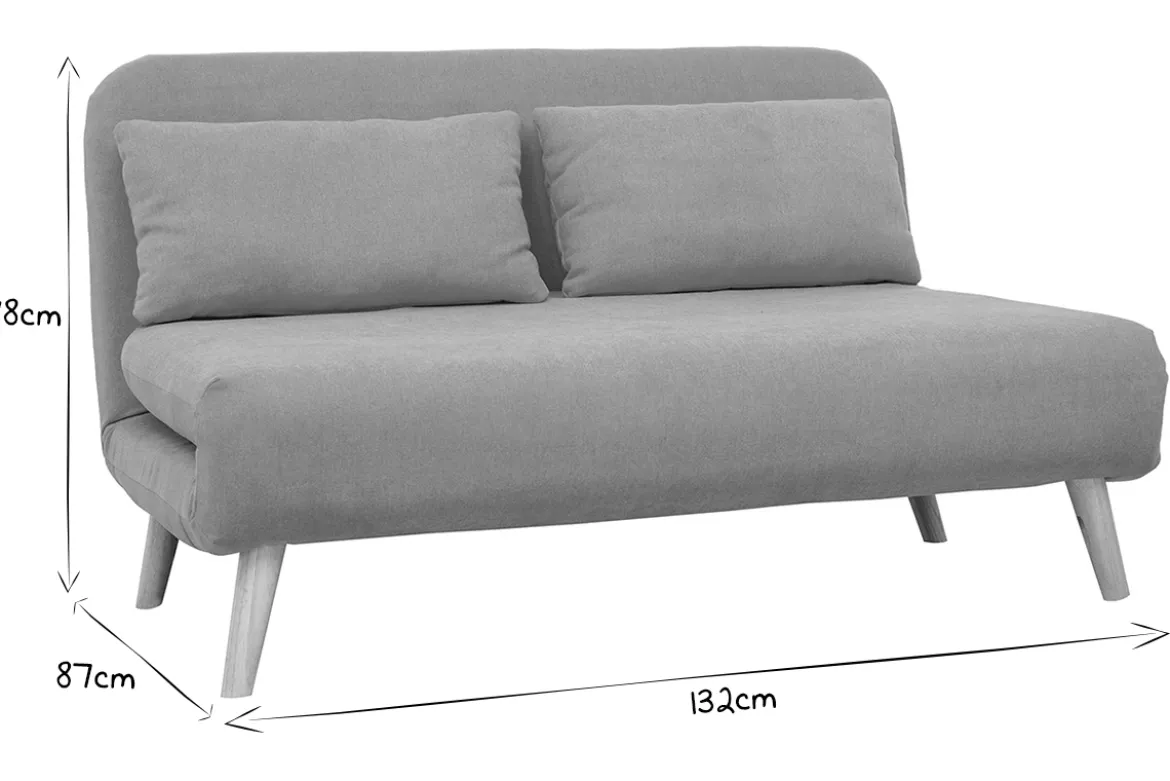 Chauffeuse 2 places convertible en tissu effet velours moutarde et bois clair AMIKO