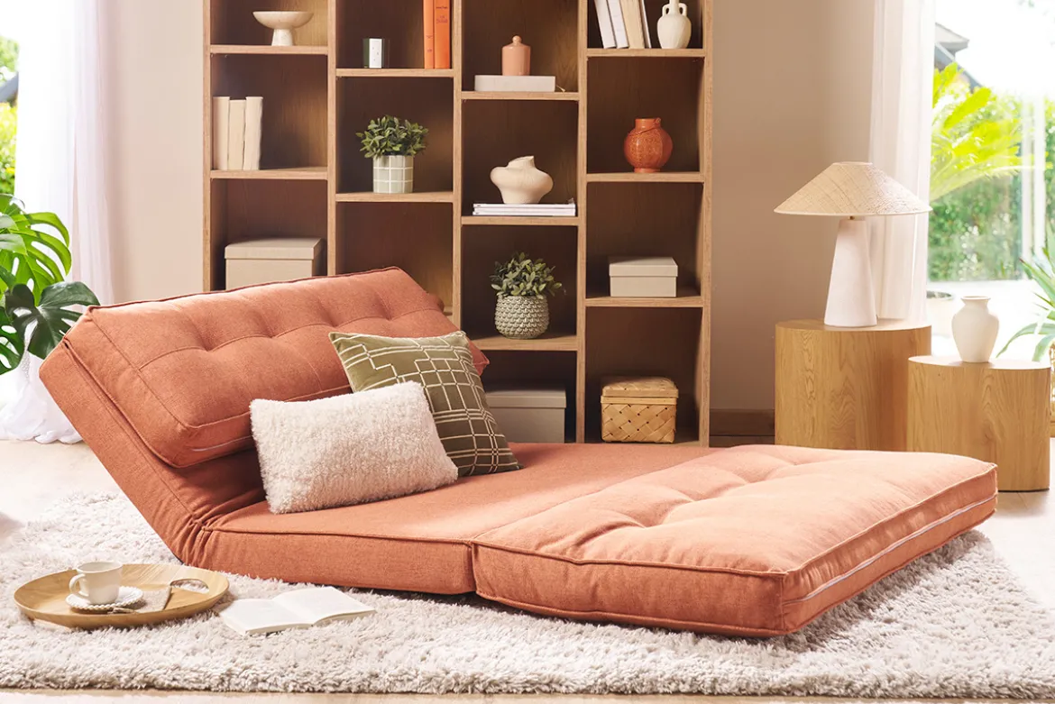 Chauffeuse 2 places convertible en tissu terracotta SALLY