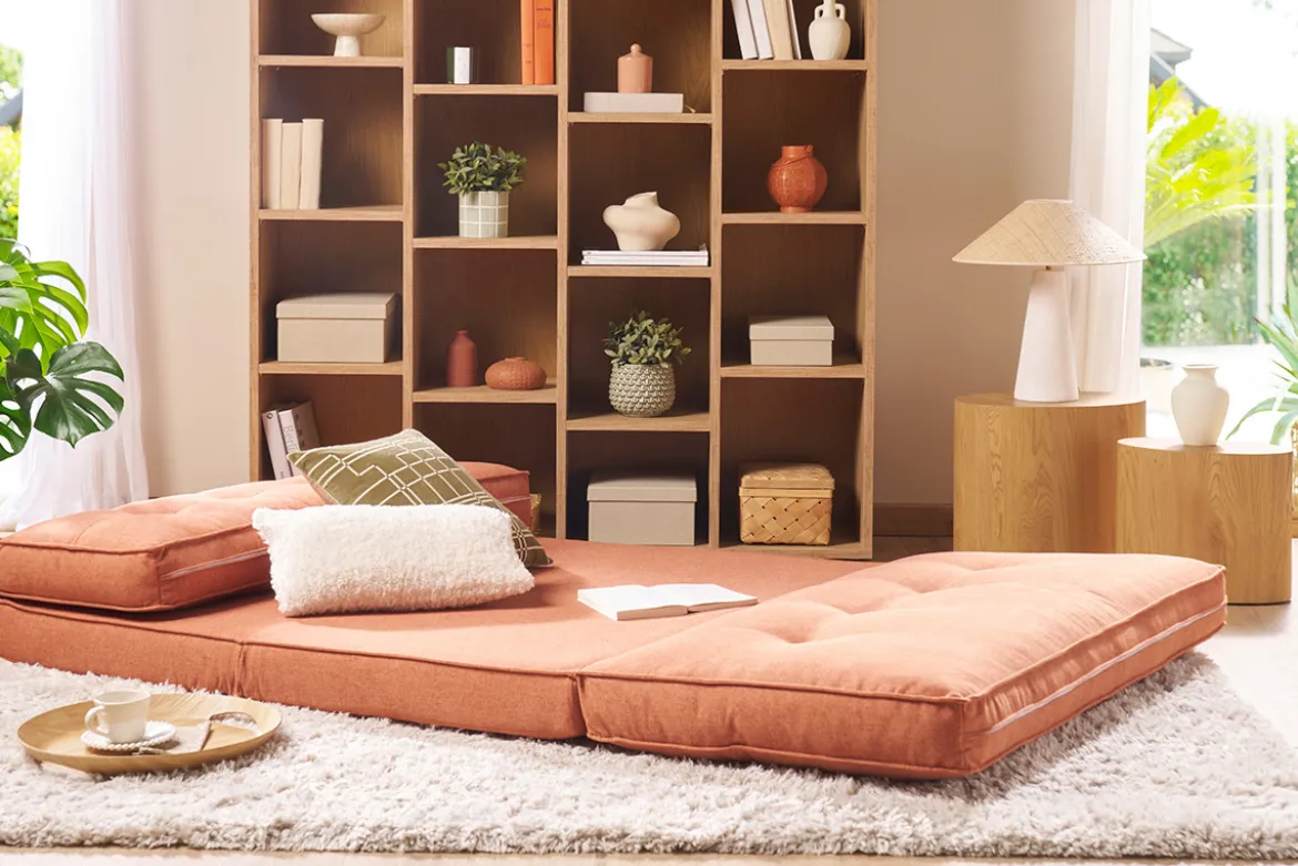 Chauffeuse 2 places convertible en tissu terracotta SALLY