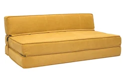 Chauffeuse 2 places convertible en tissu effet velours jaune moutarde KATY