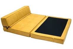 Chauffeuse 2 places convertible en tissu effet velours jaune moutarde KATY