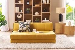 Chauffeuse 2 places convertible en tissu effet velours jaune moutarde KATY