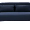 Chauffeuse 2 places convertible en tissu bleu foncé et bois clair AMIKO