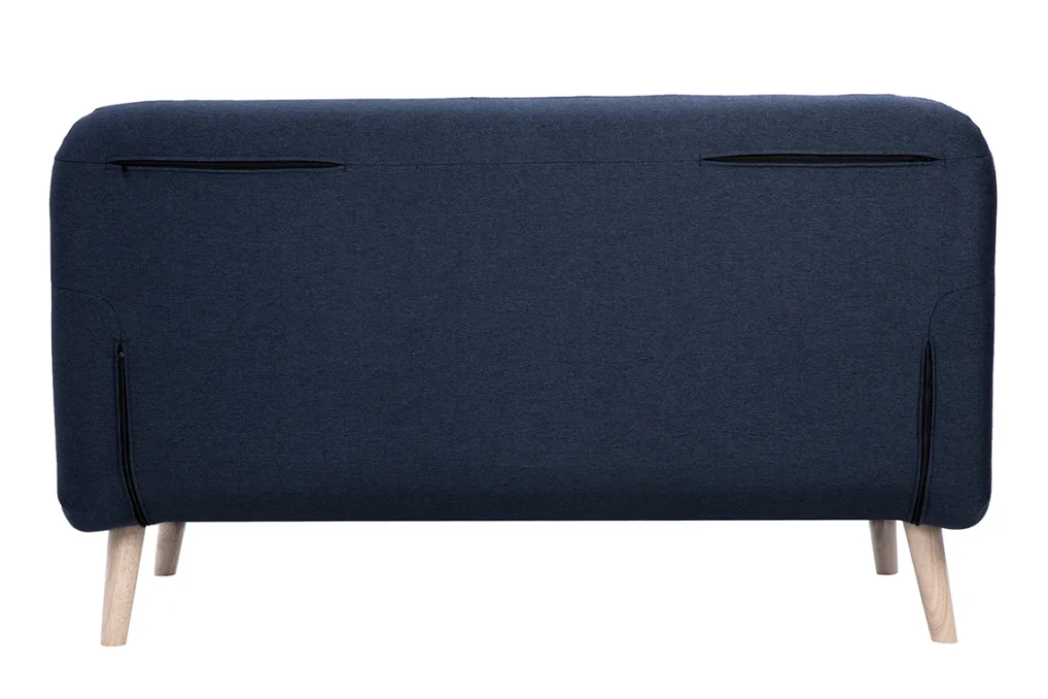 Chauffeuse 2 places convertible en tissu bleu foncé et bois clair AMIKO