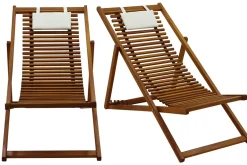 Chiliennes en bois massif avec coussin en tissu blanc (lot 2) MOONA