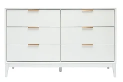 Commode blanche mat et métal doré 6 tiroirs L120 cm GIANA
