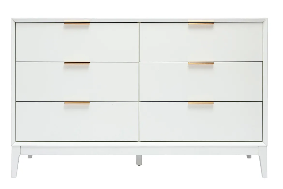 Commode blanche mat et métal doré 6 tiroirs L120 cm GIANA