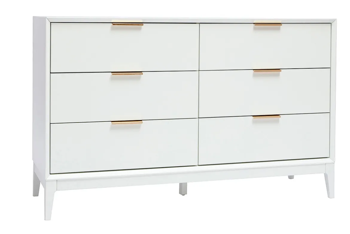 Commode blanche mat et métal doré 6 tiroirs L120 cm GIANA