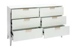 Commode blanche mat et métal doré 6 tiroirs L120 cm GIANA